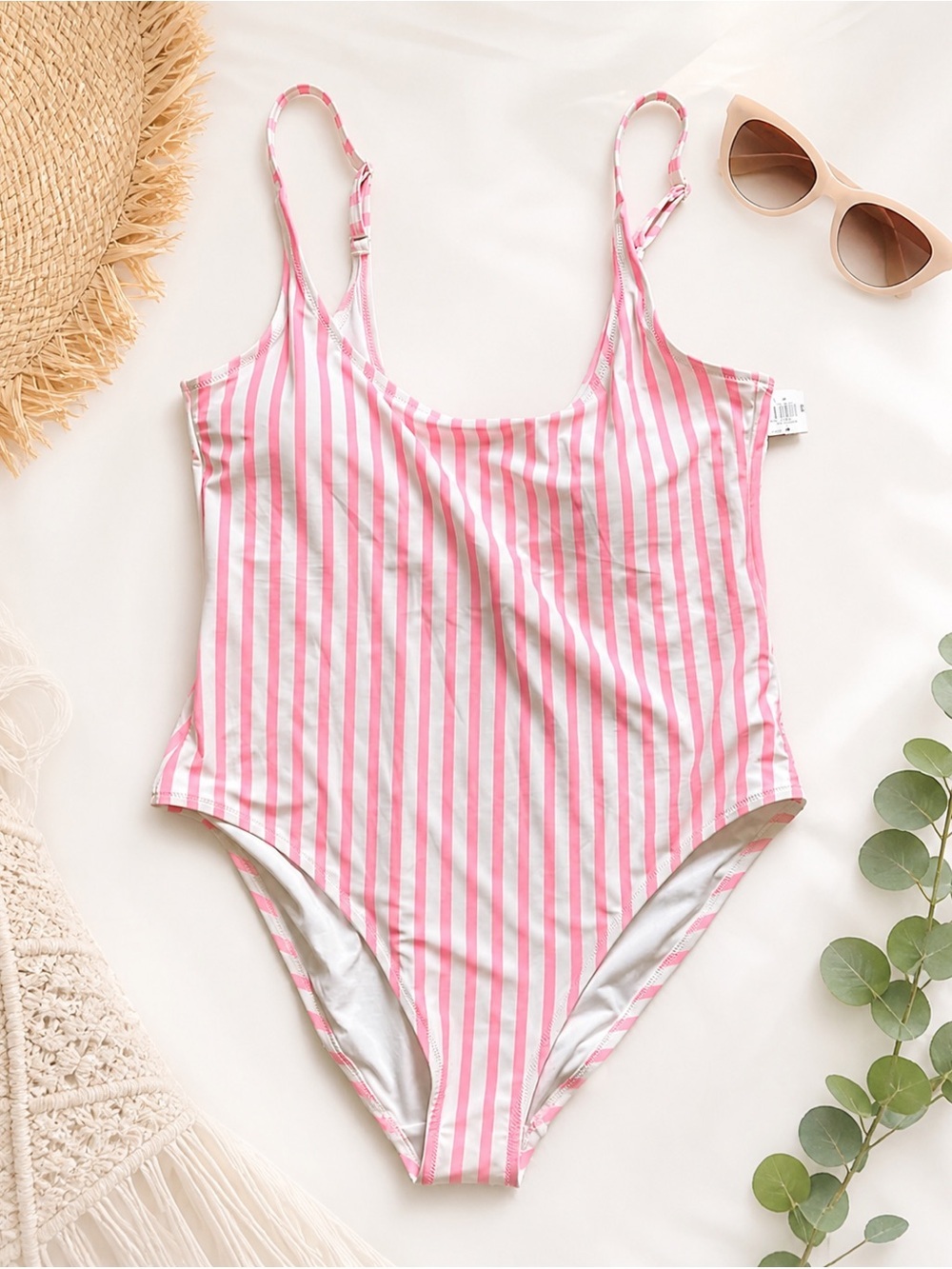 Old Navy Pink & White Striped Scoop One-Piece Swimsuit